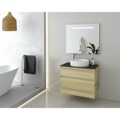 Έπιπλο μπάνιου σετ με νιπτήρα και καθρέπτη Led DROP Instinct 80 Natural Oak Top-2
