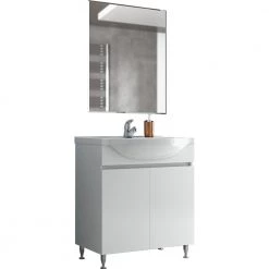 Έπιπλο μπάνιου σετ με νιπτήρα και καθρέπτη απλό DROP ALFA 75 Cm Λευκό