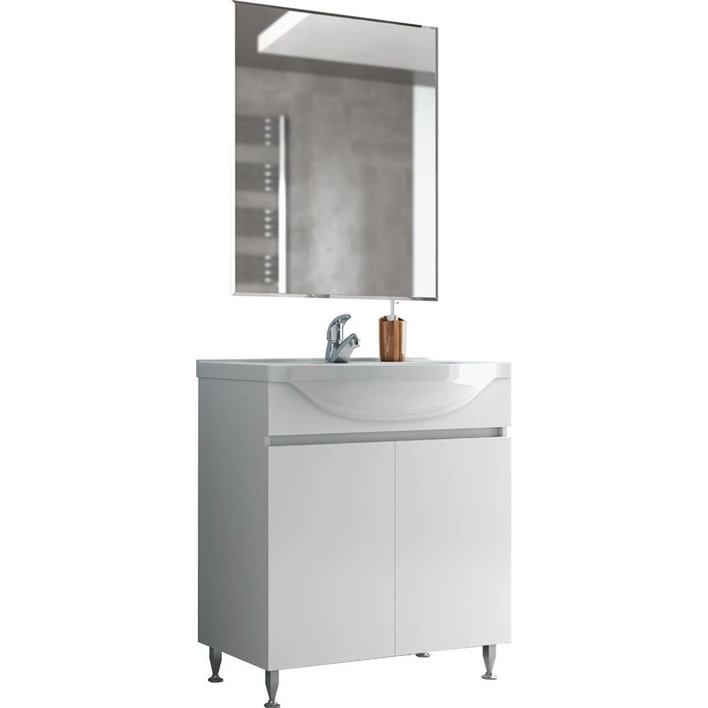 Έπιπλο μπάνιου σετ με νιπτήρα και καθρέπτη απλό DROP ALFA 75 Cm Λευκό 3 Έπιπλο μπάνιου σετ με νιπτήρα και καθρέπτη απλό DROP ALFA 75 Cm Λευκό