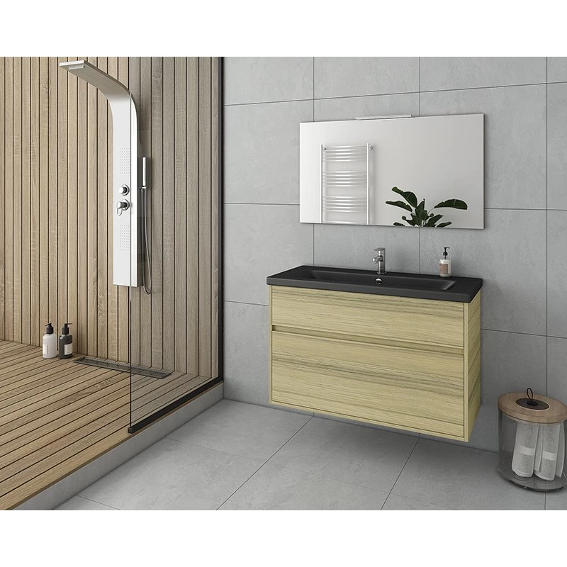 Έπιπλο μπάνιου σετ με νιπτήρα και καθρέπτη απλό DROP Instinct 100 Natural Oak BL-1 3 Έπιπλο μπάνιου σετ με νιπτήρα και καθρέπτη απλό DROP Instinct 100 Natural Oak BL-1