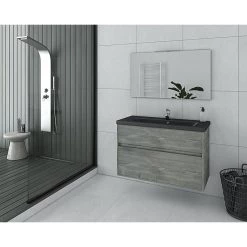 Έπιπλο μπάνιου σετ με νιπτήρα και καθρέπτη απλό DROP Instinct 100 Smoked Oak BL-1