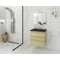 Έπιπλο μπάνιου σετ με νιπτήρα και καθρέπτη απλό DROP Instinct 65 Natural Oak BL-1