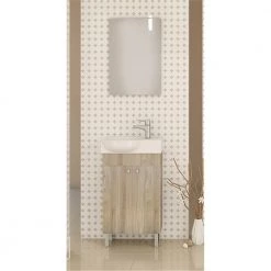 Έπιπλο μπάνιου σετ με νιπτήρα και καθρέπτη απλό DROP LITOS 45 Cm Brown Oak