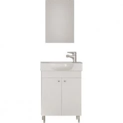 Έπιπλο μπάνιου σετ με νιπτήρα και καθρέπτη απλό DROP LITOS 55 Cm Λευκό