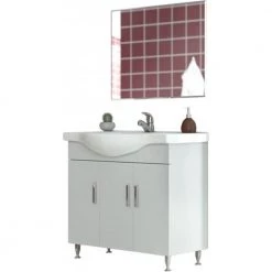 Έπιπλο μπάνιου σετ με νιπτήρα και καθρέπτη απλό DROP LUNA 100 Cm Λευκό