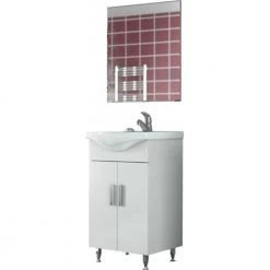 Έπιπλο μπάνιου σετ με νιπτήρα και καθρέπτη απλό DROP LUNA 55 Cm Λευκό