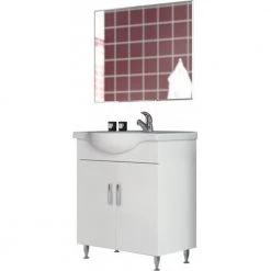 Έπιπλο μπάνιου σετ με νιπτήρα και καθρέπτη απλό DROP LUNA 80 Cm Λευκό