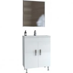 Έπιπλο μπάνιου σετ με νιπτήρα και καθρέπτη απλό DROP ROMA 60 Cm Λευκό