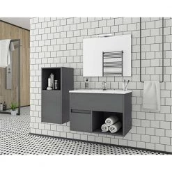 Έπιπλο μπάνιου σετ με νιπτήρα και καθρέπτη απλό DROP SORENTO 75 Cm Cement