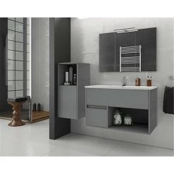 Έπιπλο μπάνιου σετ με νιπτήρα και καθρέπτη απλό DROP SORENTO 85 Cm Cement