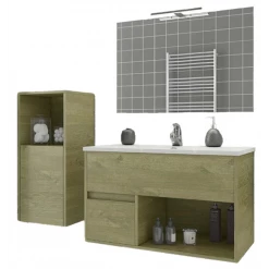 Έπιπλο μπάνιου σετ με νιπτήρα και καθρέπτη απλό DROP SORENTO 85 Cm Natural