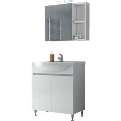 Έπιπλο μπάνιου σετ με νιπτήρα και καθρέπτη με ντουλάπι DROP ALFA 75 Cm Λευκό