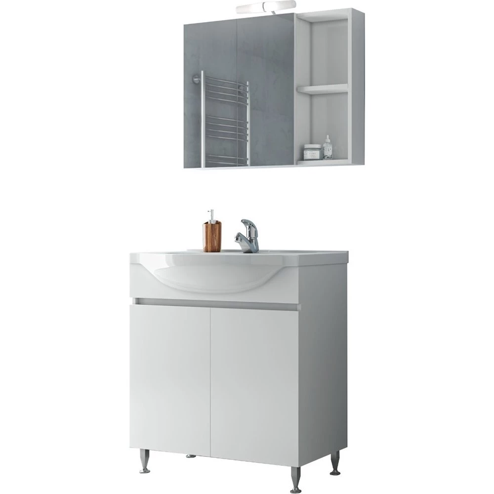 Έπιπλο μπάνιου σετ με νιπτήρα και καθρέπτη με ντουλάπι DROP ALFA 75 Cm Λευκό 3 Έπιπλο μπάνιου σετ με νιπτήρα και καθρέπτη με ντουλάπι DROP ALFA 75 Cm Λευκό