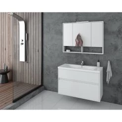 Έπιπλο μπάνιου σετ με νιπτήρα και καθρέπτη με ντουλάπι DROP Instinct 100 White