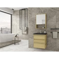 Έπιπλο μπάνιου σετ με νιπτήρα και καθρέπτη με ντουλάπι DROP Instinct 55 Natural Oak-BL