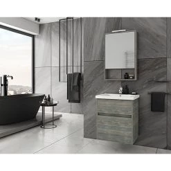 Έπιπλο μπάνιου σετ με νιπτήρα και καθρέπτη με ντουλάπι DROP Instinct 55 Smoked Oak