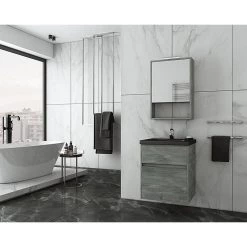 Έπιπλο μπάνιου σετ με νιπτήρα και καθρέπτη με ντουλάπι DROP Instinct 55 Smoked Oak-BL