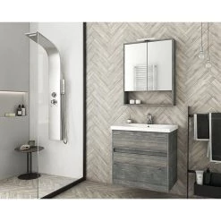 Έπιπλο μπάνιου σετ με νιπτήρα και καθρέπτη με ντουλάπι DROP Instinct 65 Smoked Oak