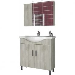 Έπιπλο μπάνιου σετ με νιπτήρα και καθρέπτη με ντουλάπι DROP LUNA 80 Cm BEIGE