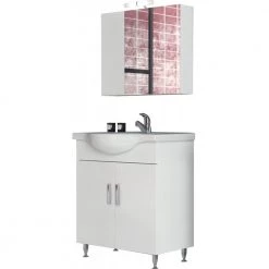 Έπιπλο μπάνιου σετ με νιπτήρα και καθρέπτη με ντουλάπι DROP LUNA 80 Cm Λευκό