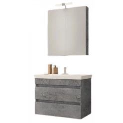 Έπιπλο μπάνιου σετ με νιπτήρα και καθρέπτη με ντουλάπι DROP LUXUS 70 Cm Granite