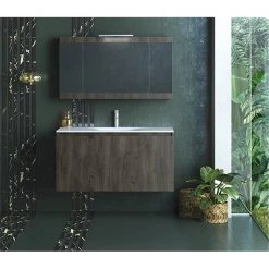 Έπιπλο μπάνιου σετ με νιπτήρα και καθρέπτη με ντουλάπι DROP MAGNOLIA S 100 Cm Walnut