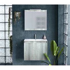 Έπιπλο μπάνιου σετ με νιπτήρα και καθρέπτη με ντουλάπι DROP MAGNOLIA S 60 Cm Rock Oak