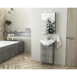 Έπιπλο μπάνιου σετ με νιπτήρα και καθρέπτη με ντουλάπι DROP Ritmo 45 Smoked Oak