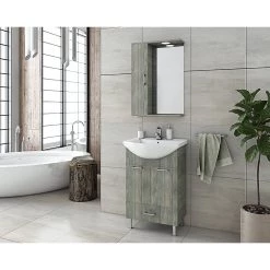 Έπιπλο μπάνιου σετ με νιπτήρα και καθρέπτη με ντουλάπι DROP Ritmo 55 Smoked Oak