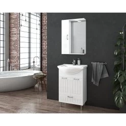 Έπιπλο μπάνιου σετ με νιπτήρα και καθρέπτη με ντουλάπι DROP Ritmo 55 White