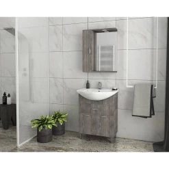 Έπιπλο μπάνιου σετ με νιπτήρα και καθρέπτη με ντουλάπι DROP Ritmo 65 Smoked Oak