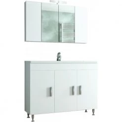 Έπιπλο μπάνιου σετ με νιπτήρα και καθρέπτη με ντουλάπι DROP ROMA 100 Cm Λευκό