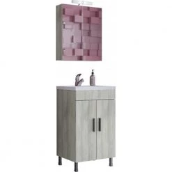 Έπιπλο μπάνιου σετ με νιπτήρα και καθρέπτη με ντουλάπι DROP ROMA 50 Cm BEIGE