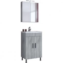 Έπιπλο μπάνιου σετ με νιπτήρα και καθρέπτη με ντουλάπι DROP ROMA 50 Cm GRAY