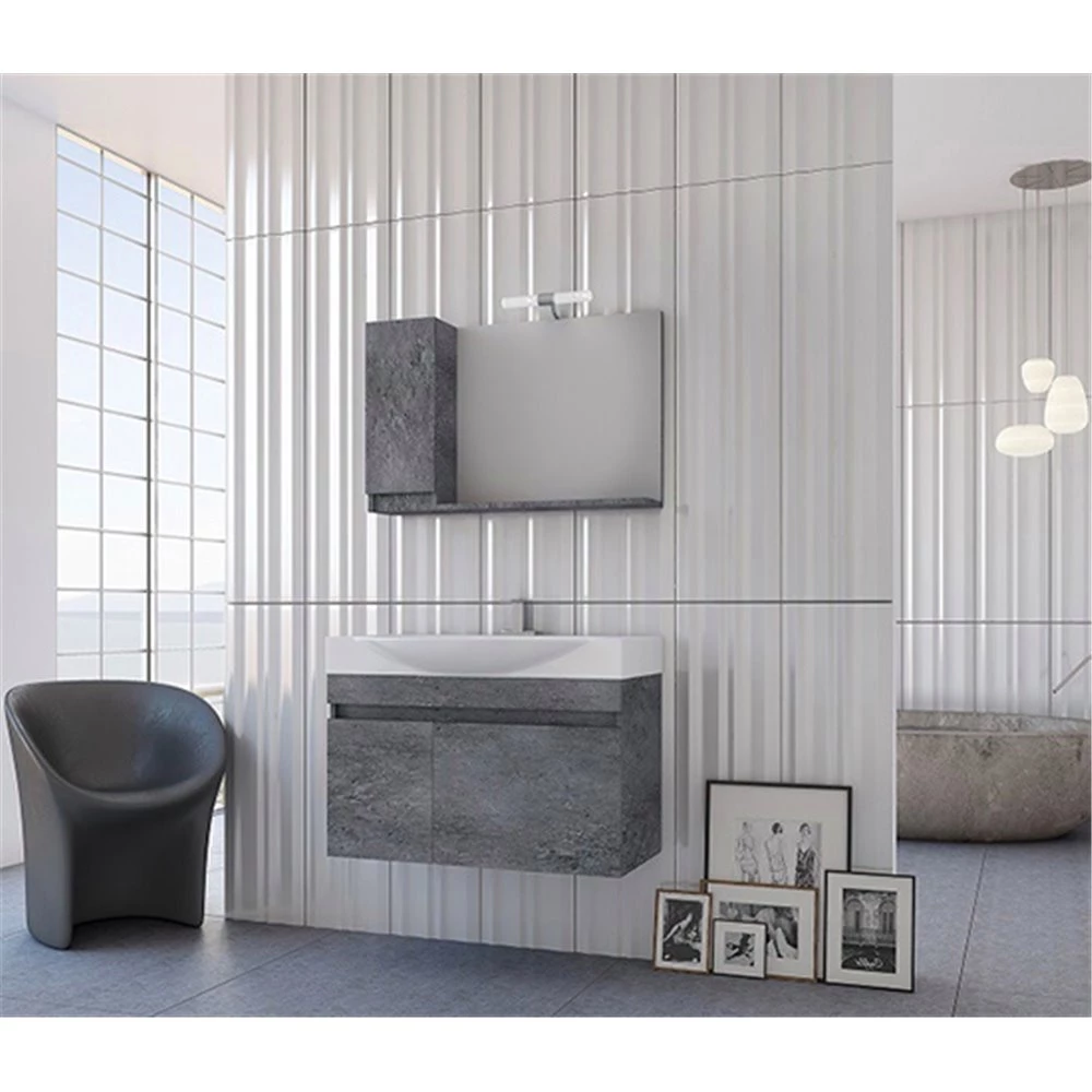 Έπιπλο μπάνιου σετ με νιπτήρα και καθρέπτη με ντουλάπι DROP SENSO 85 Cm Granite 3 Έπιπλο μπάνιου σετ με νιπτήρα και καθρέπτη με ντουλάπι DROP SENSO 85 Cm Granite