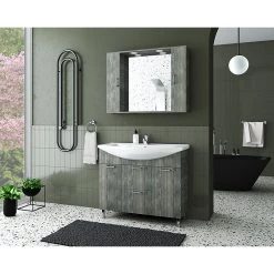 Έπιπλο μπάνιου σετ με νιπτήρα και καθρέπτη με ντουλάπια DROP Ritmo 95 Smoked Oak