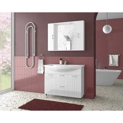 Έπιπλο μπάνιου σετ με νιπτήρα και καθρέπτη με ντουλάπια DROP Ritmo 95 White