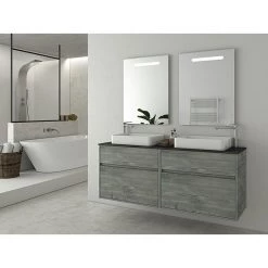 Έπιπλο μπάνιου σετ με νιπτήρες και καθρέπτες Led DROP Instinct 150 Smoked Oak Top-2