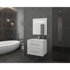 Έπιπλο μπάνιου σετ με νιπτήρα και καθρέπτη Led DROP Torino 60 White-2