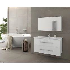 Έπιπλο μπάνιου σετ με νιπτήρα και καθρέπτη με ντουλάπι DROP Torino 90 White
