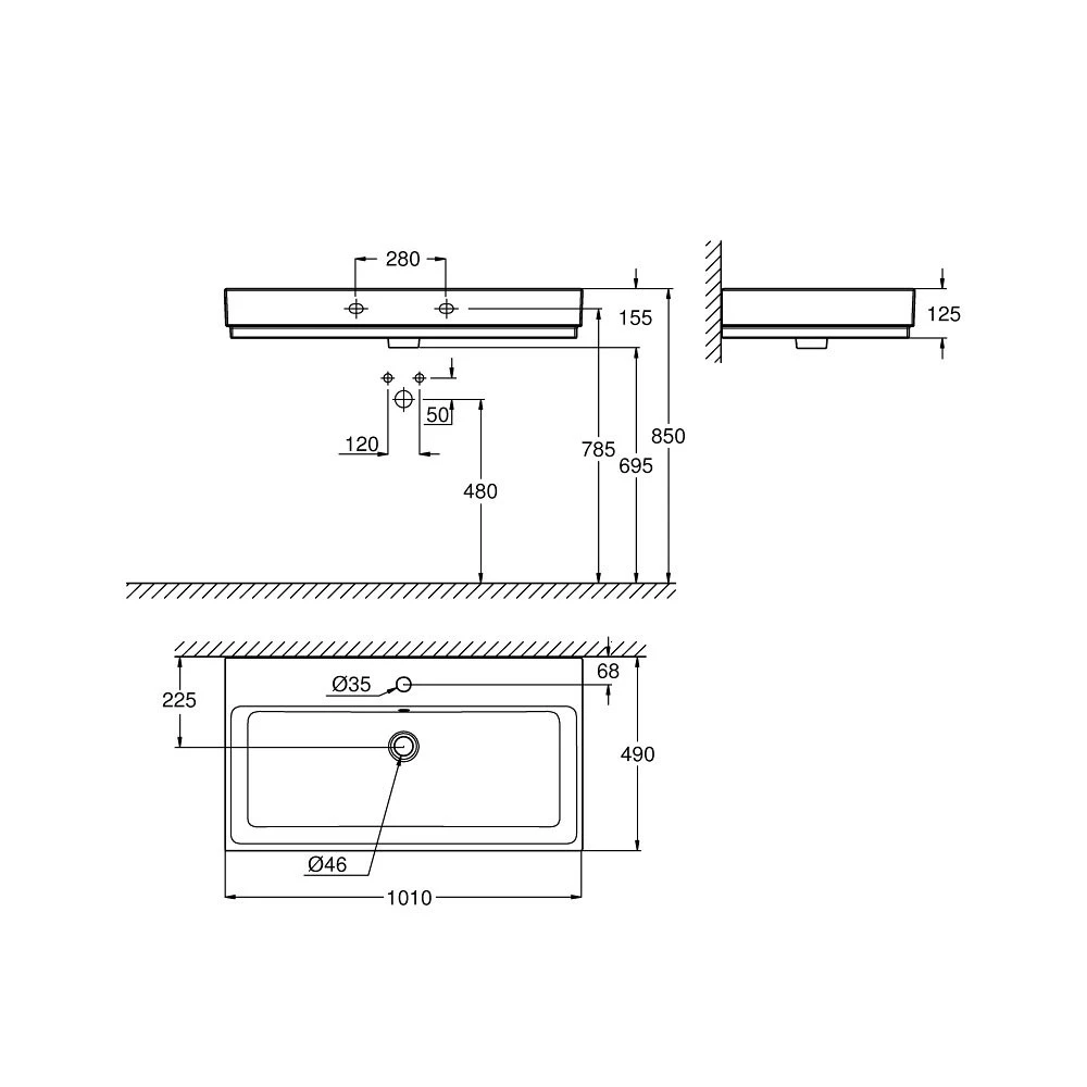 Νιπτήρας κρεμαστός GROHE CUBE PureGuard 100x49 3938600H 4 Νιπτήρας κρεμαστός GROHE CUBE PureGuard 100x49 3938600H - Image 2